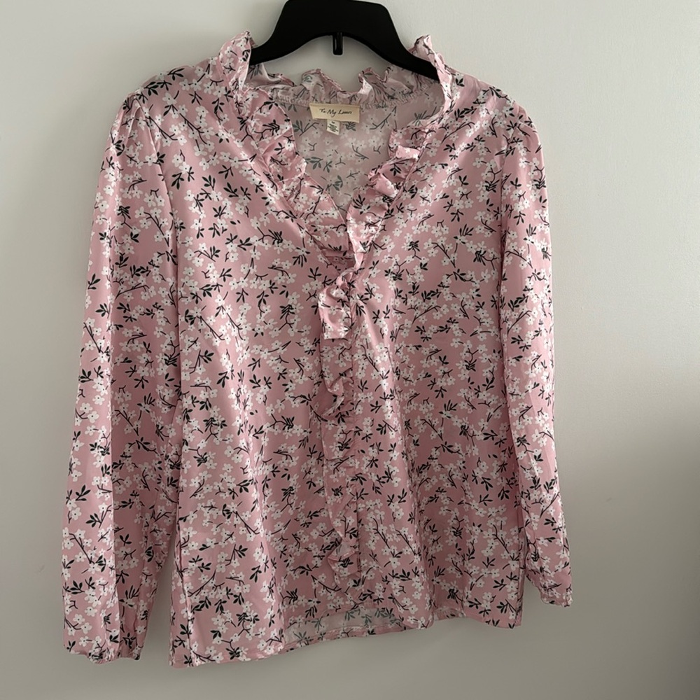 To My Lovers Women’s Top Ruffle Collar Blouse Floral Print Puff Sleeve - Picture 6 of 16